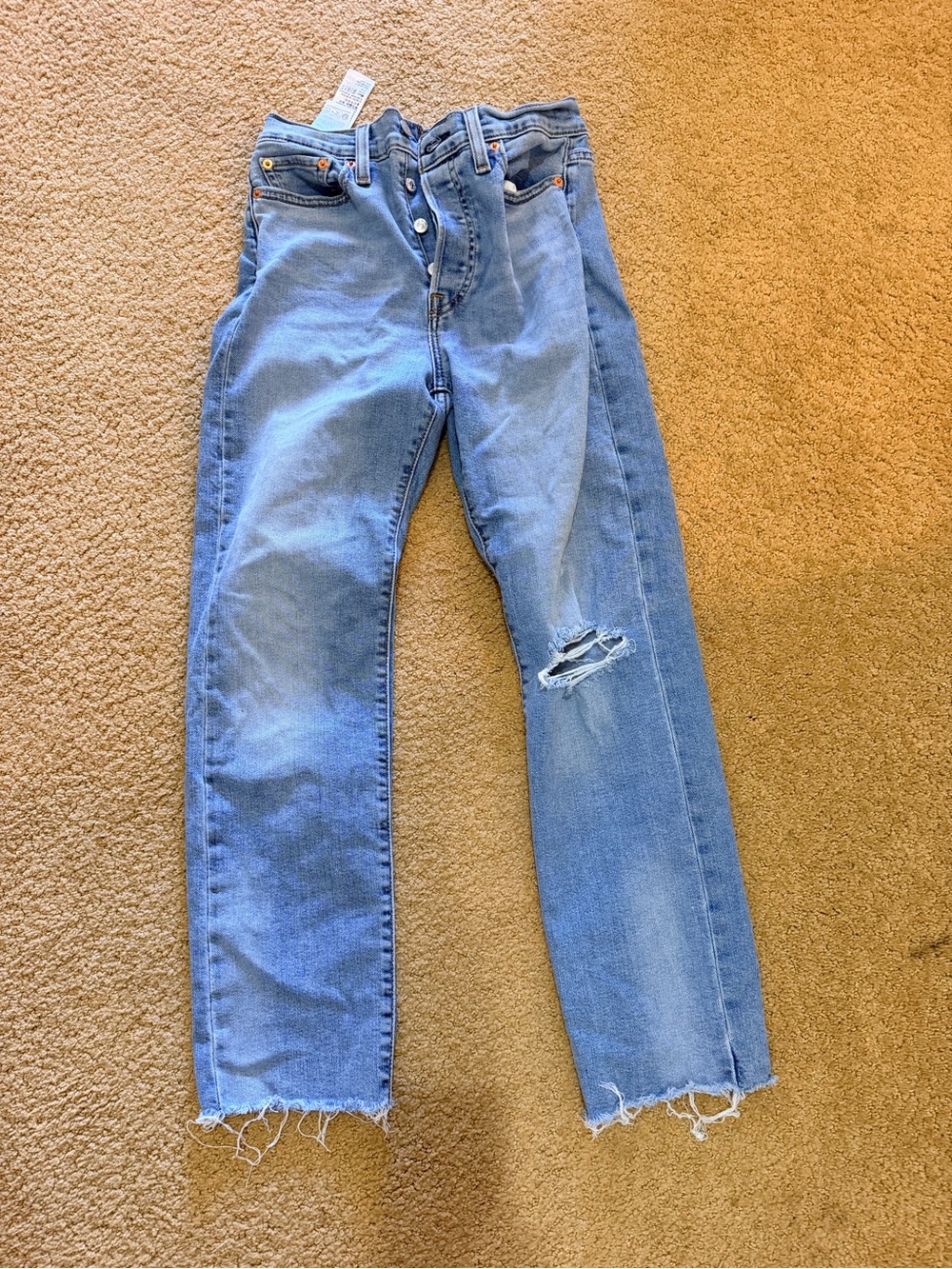 Levi's Light Blue Straight Leg Jeans with Knee Rip